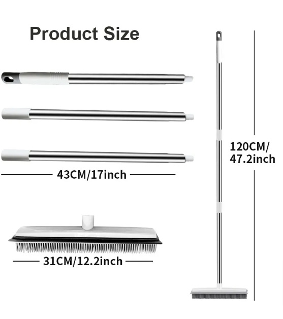Rubber Pet Hair Broom & Carpet Rake