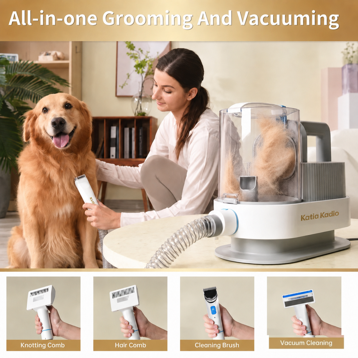 Katio Kadio Pet Grooming Vacuum Kit — 2.5L in use