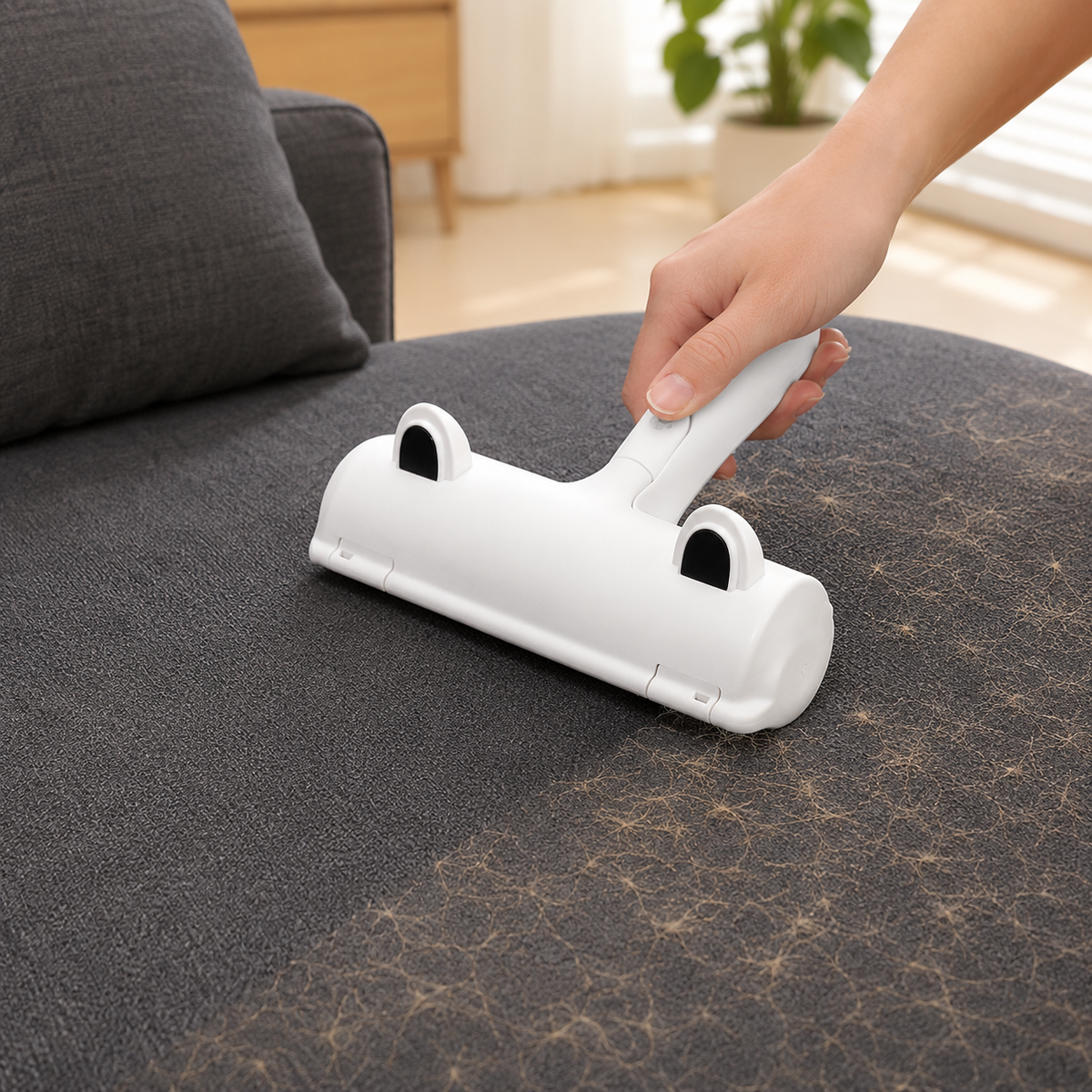 Reusable Pet Hair Remover Roller in use